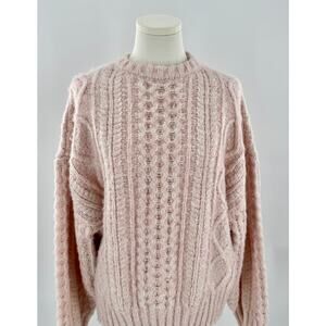 Tularosa Pink Cableknit Sweater Small Oversized Cabincore Thick Knit NWOT